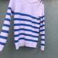 Blue and White Striped Jumper with Button Detail